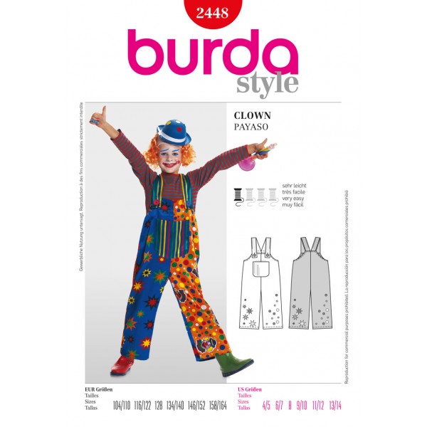 Clown (maat 104/110-158/164) Burda 2448 - Patronen - multi