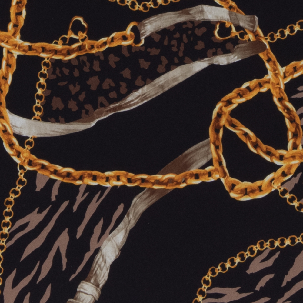 zwart stretch crepe met goud taupe riem en ketting print