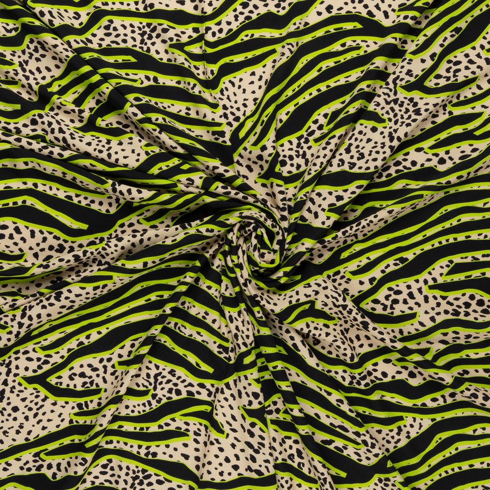 zand viscose met zwart lime animal dessin Italiaans import