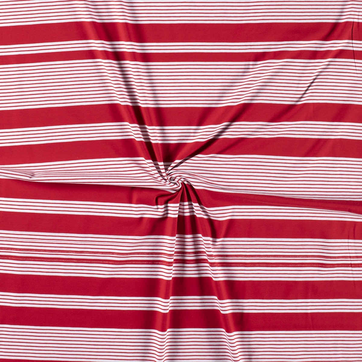 rood stretch jersey katoen met wit streep dessin