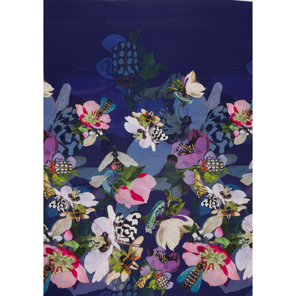 kobaltblauw crepe zijde viscose panel met bloem dessin Italiaans import
