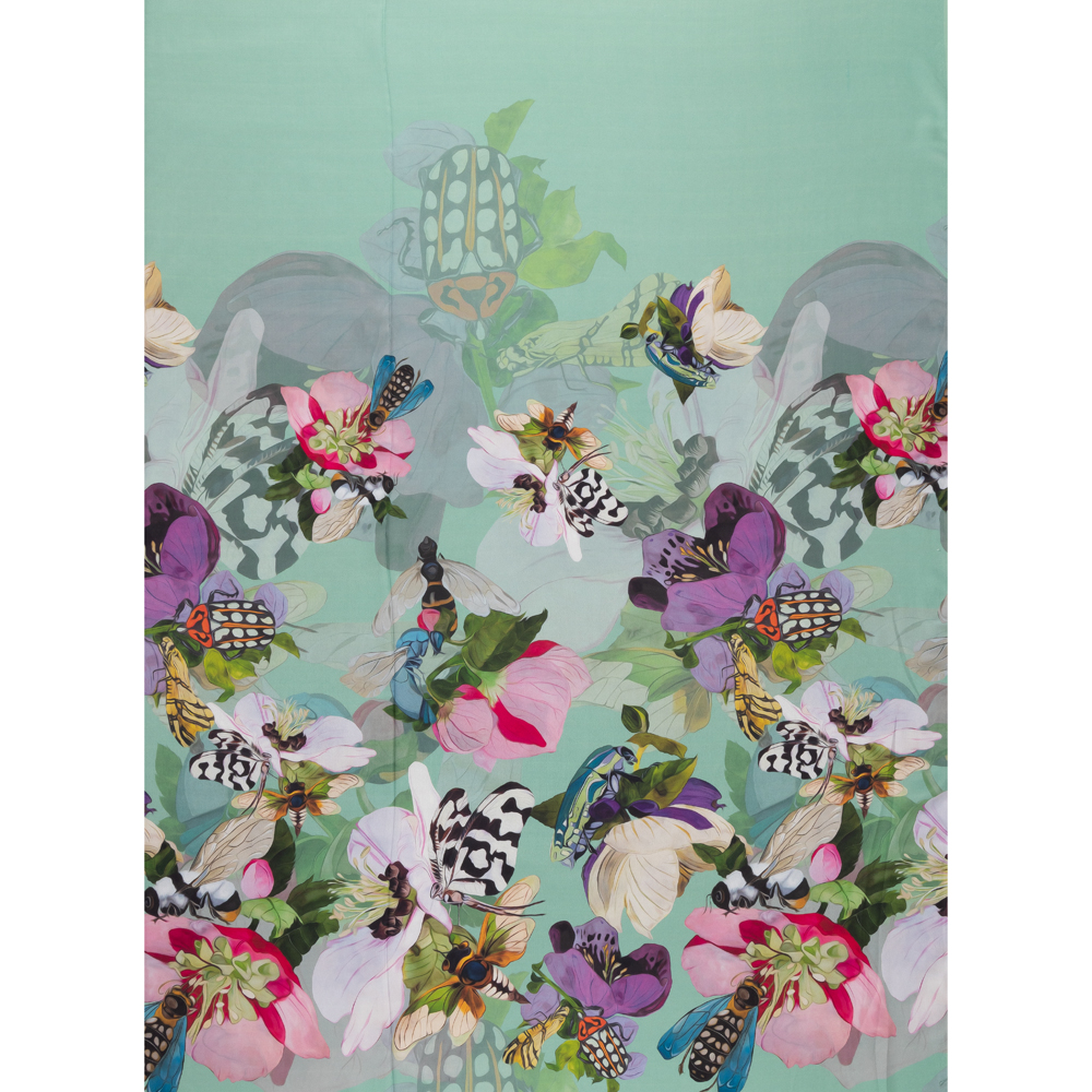 mint crepe zijde viscose panel met bloem dessin Italiaans import