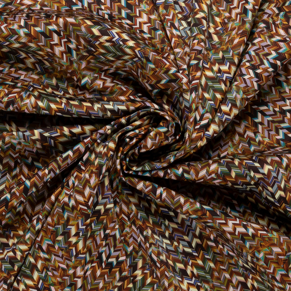 stretch katoen met lila groen bruin abstract digitale print