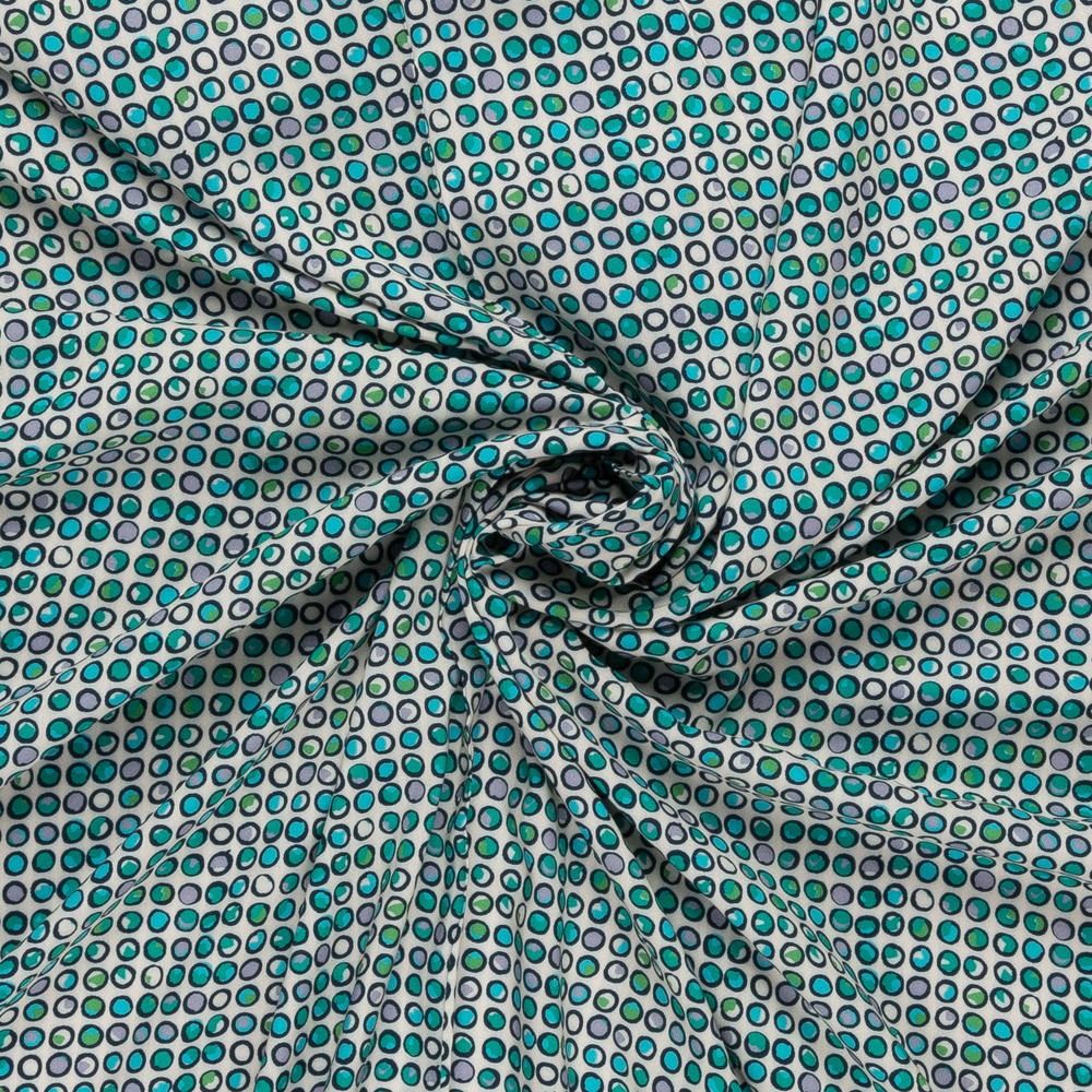 wit viscose met aqua groen lila cirkel dessin italiaans import