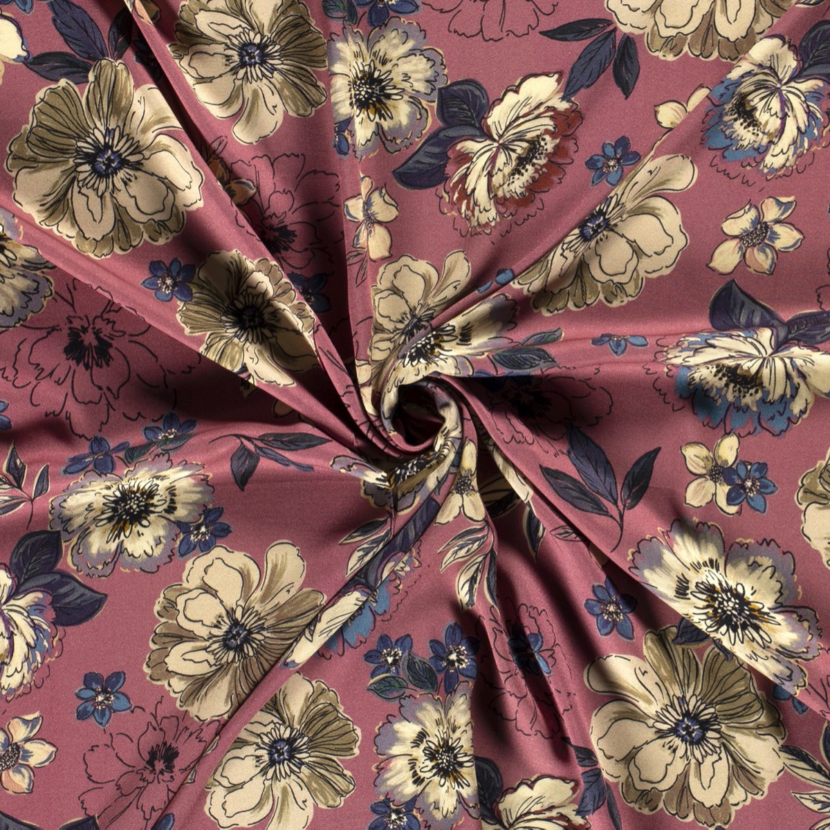 roze viscose twill digitaal bedrukt met bloemen