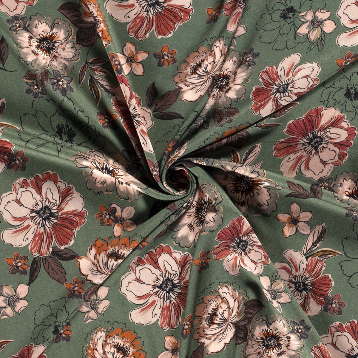 groen viscose twill digitaal bedrukt met bloemen