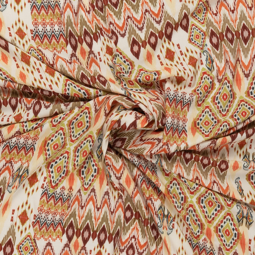 room viscose brique groen oranje abstract dessin frans import