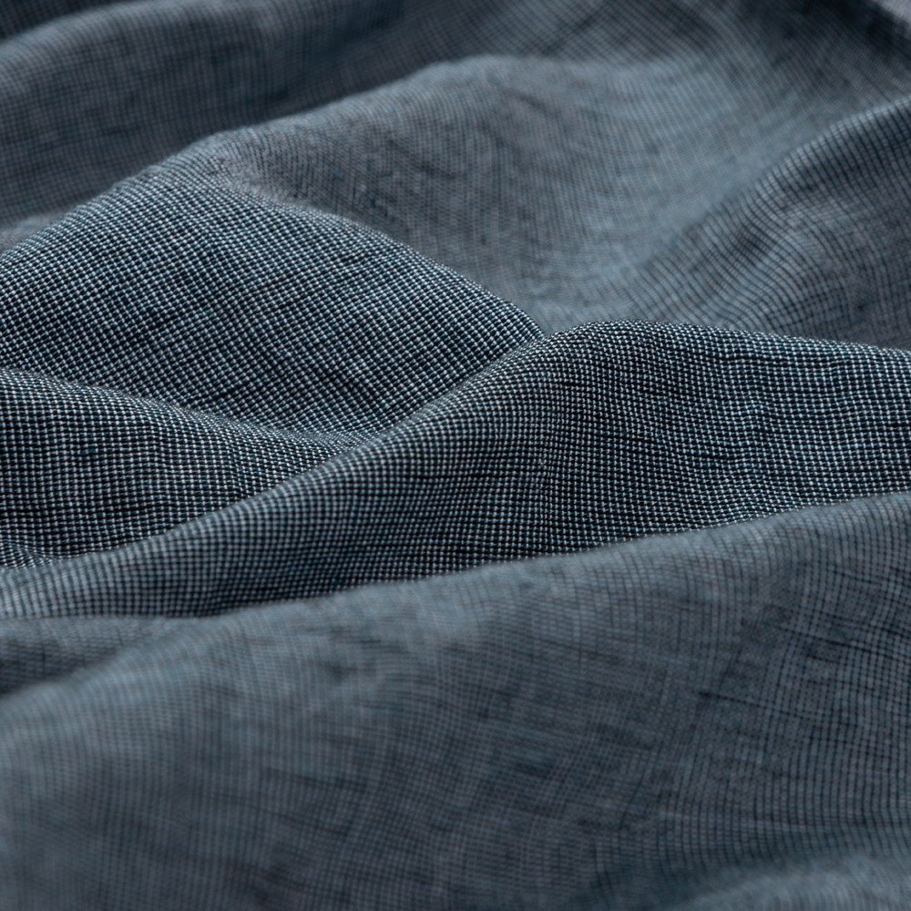 Blauw wit gemeleerd linnen katoen stof Italiaans import - half linnen Stoffen - blauw - 140 cm breed