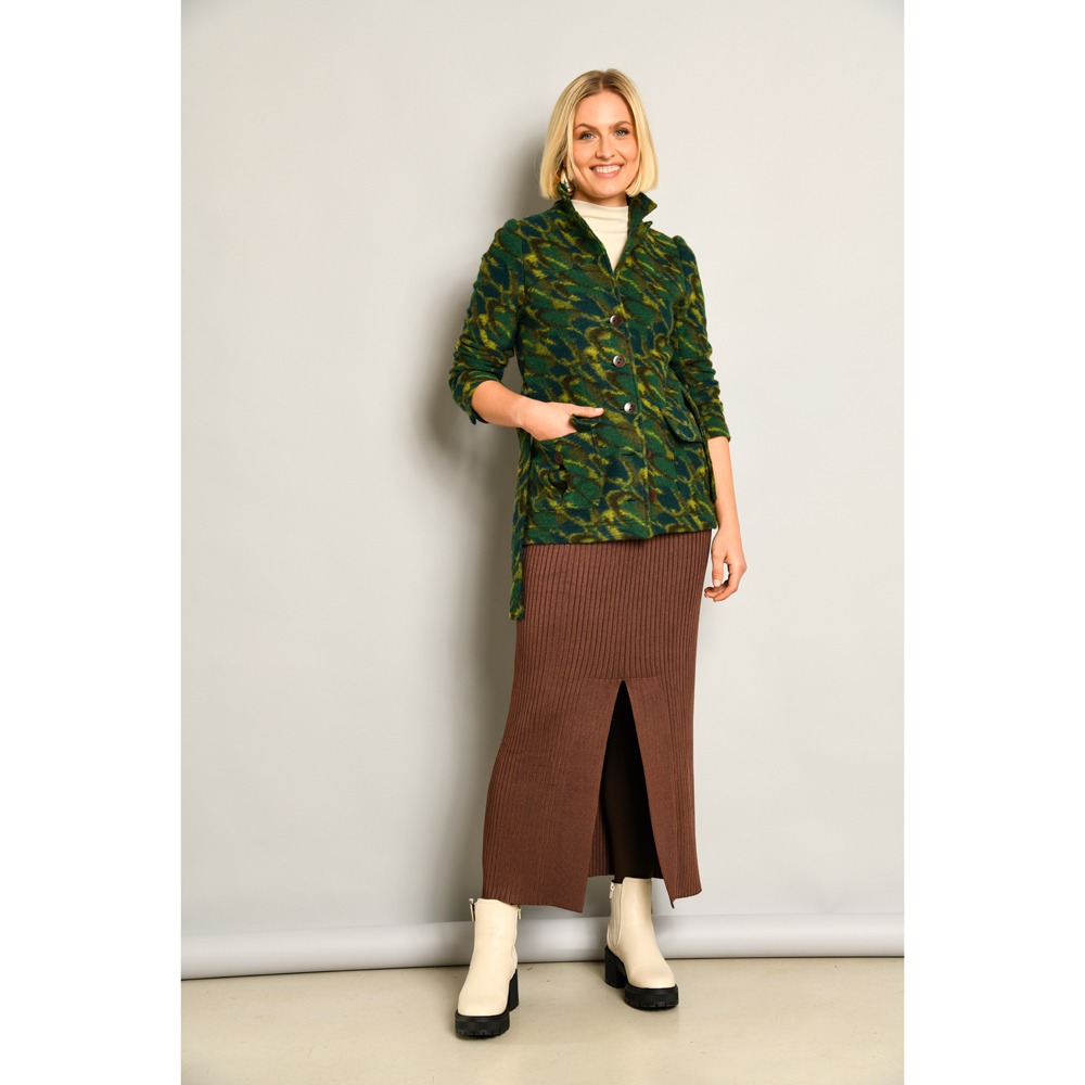 Groen wollen FLAUSCH stof met print Italiaans import - wol mix Stoffen - groen - 160 cm breed