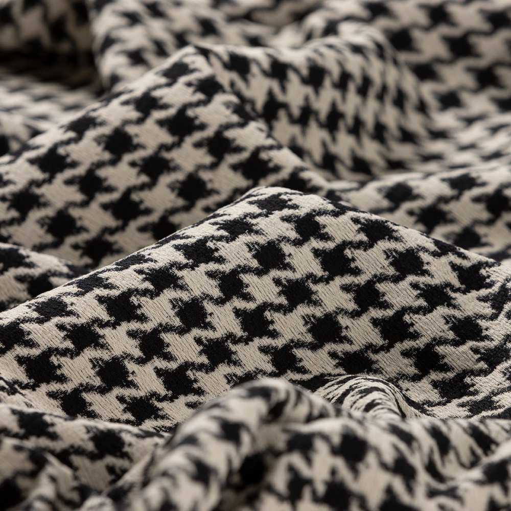 Zwart ecru pied de poule stof met stretch Italiaans import - katoen mix Stoffen - zwart