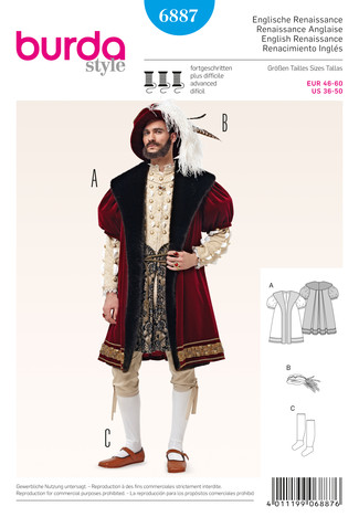 Renaissance jasje (maat 48-60) Burda 6887 - Patronen - multi