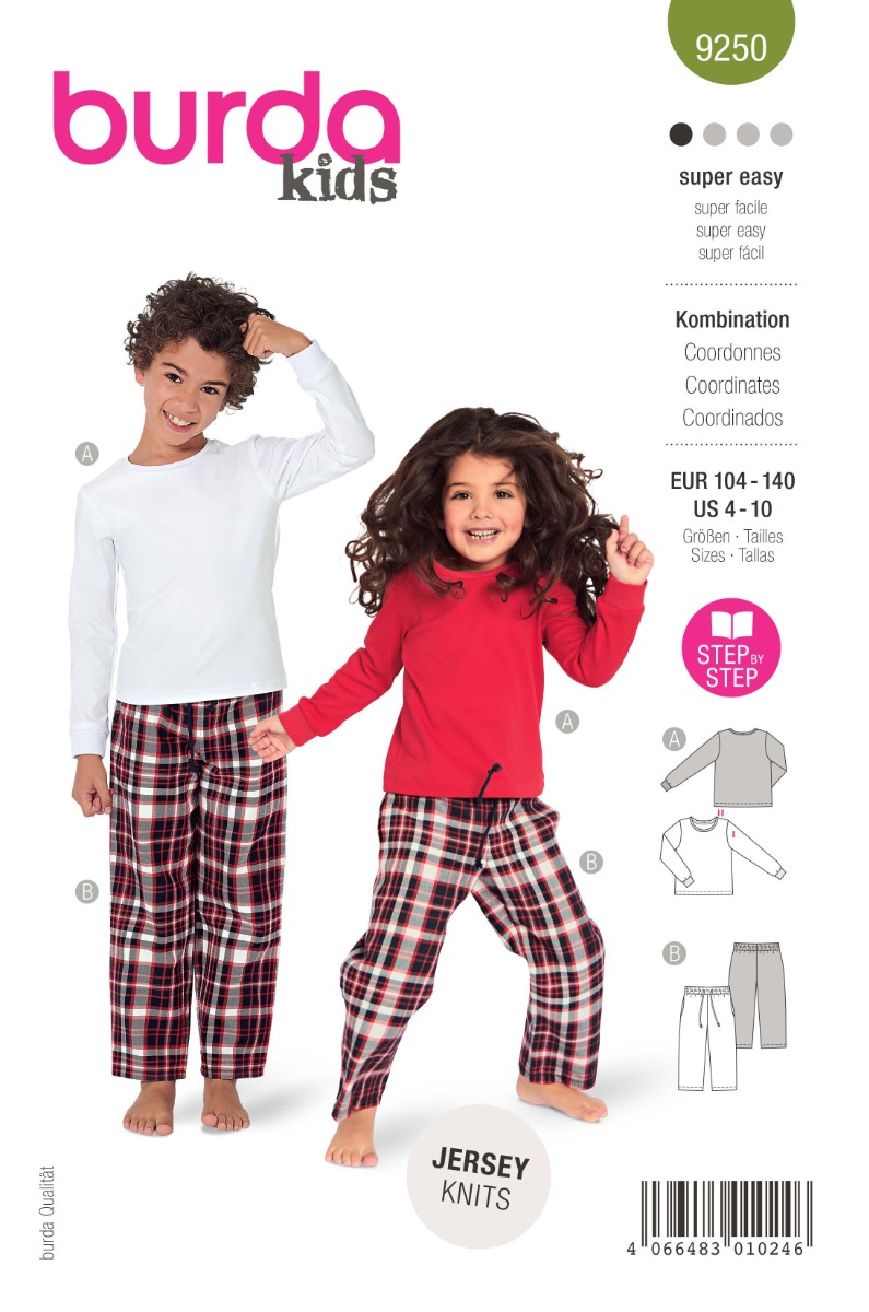 Pyjama (maat 104-140) Burda 9250 - Patronen - multi