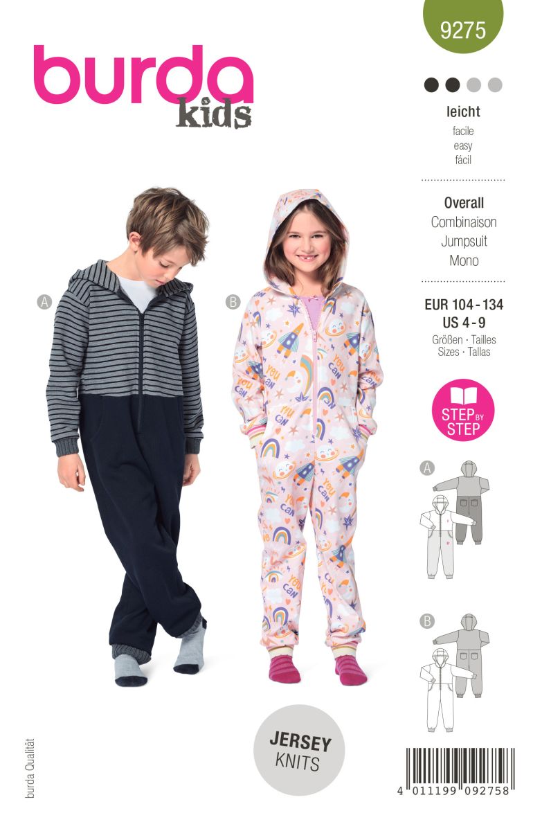 Onesie (maat 104-134) Burda 9275 - Patronen - multi