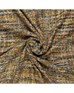 okergeel blauw camel couture bouclé stof Italiaans import