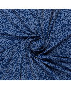 denim blauw viscose jeans optiek stof met koningsblauw panter dessin