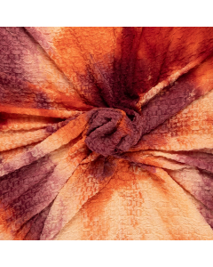 creme oranje rood tie an dye cloqué stretch jersey stof Italiaans import