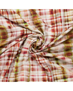 gebroken wit crash viscose mix met groen donkerrood ruit bedrukt