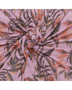 lila linnen tricot stof met oranje bruin vintage bloemdessin