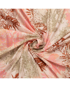 creme linnen visosce stof met multi-color bladdessin