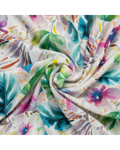Off white linnen stof met aquarel turquoise groen bladdessin