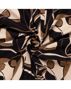 beige katoen met stretch met zwart bruin grafisch dessin