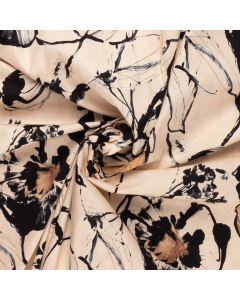 beige katoen met stretch met zwart bruin abstract bloem dessin
