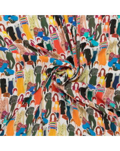 wit viscose stof met multicolor mensen
