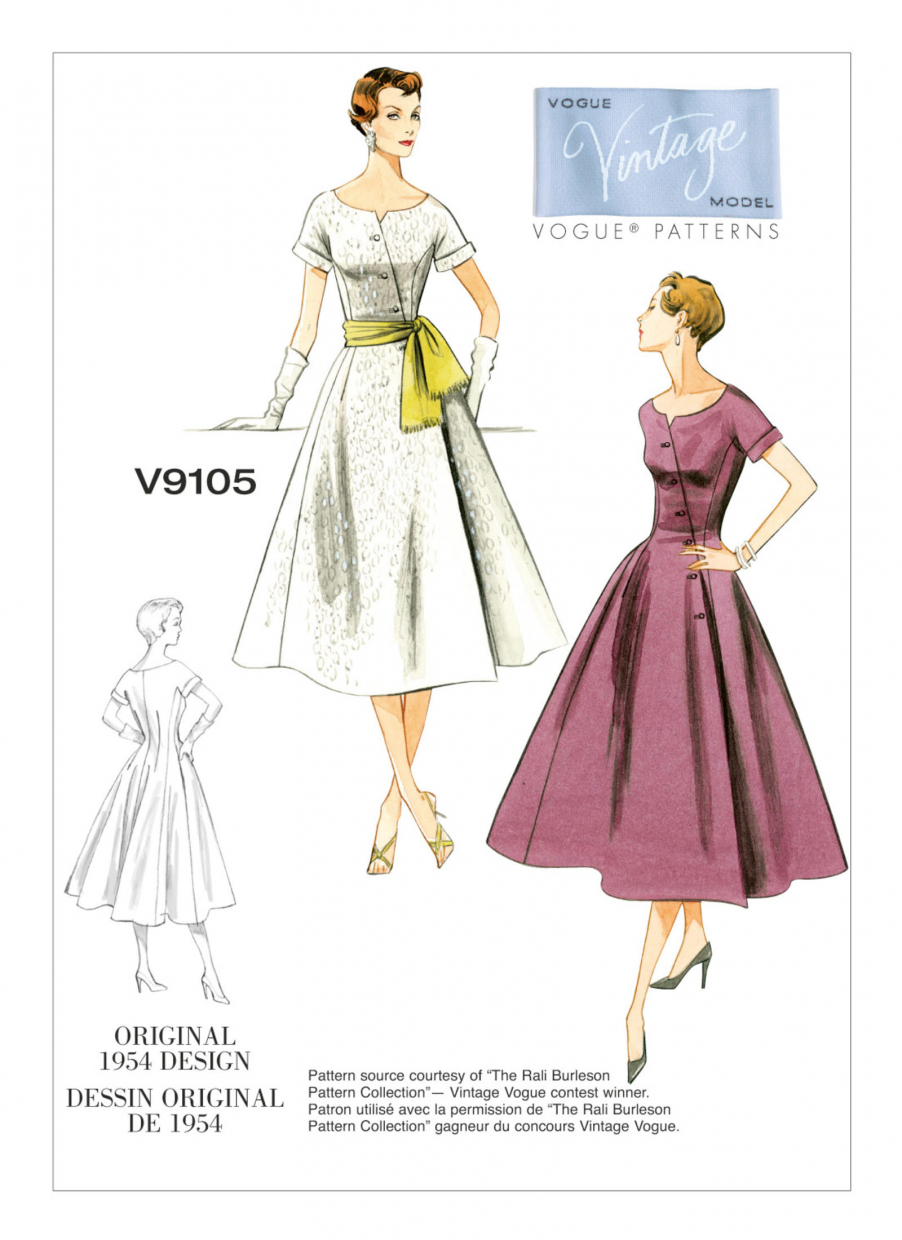 parallel kolonie nogmaals Vintage jurk met brede ceintuur (maat 32-40) Vogue 9105 - Böttger