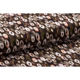 Böttger Stoffenwinkel - zwart viscose met taupe wit zalm abstract cirkel dessin  - 58831
