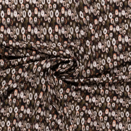 Böttger Stoffenwinkel - zwart viscose met taupe wit zalm abstract cirkel dessin  - 58831