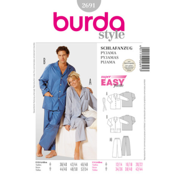 pyjama (damesmaat 38/40-46/48, herenmaat 44/46-52/54) Burda 2691