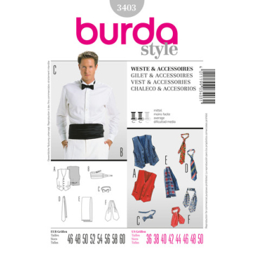 gilet, stropdas, strikje (maat 46-60) Burda 3403