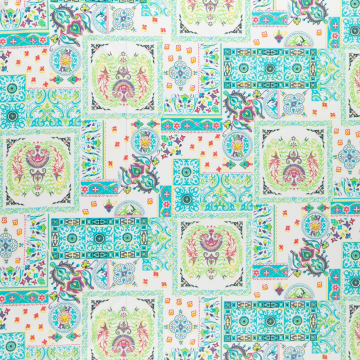 stretch katoen stof met patchwork print