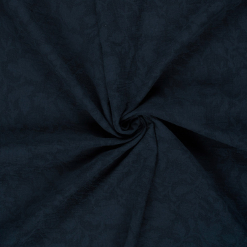 donkerblauw linnen katoen crinckle stof