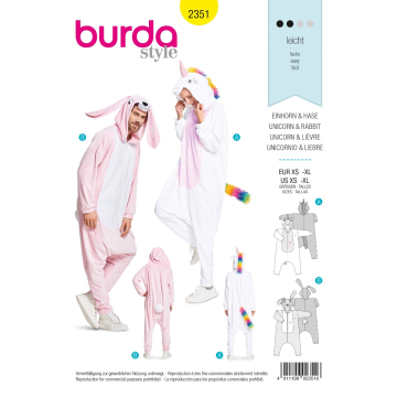 unicorn en haas (dames 32/34-48/50, heren 44-54/56) Burda 2351