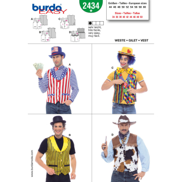 gilet voor diverse carnavalscostuums (maat 44-60) Burda 2434