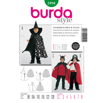 tovenaar met hoed, piraat en duivel (maat 98-128) Burda 2494
