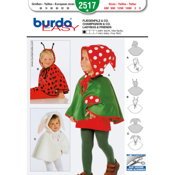 paddestoel, kaboutertje, lieveheersbeestje en konijntje (maat 68-98) Burda 2517