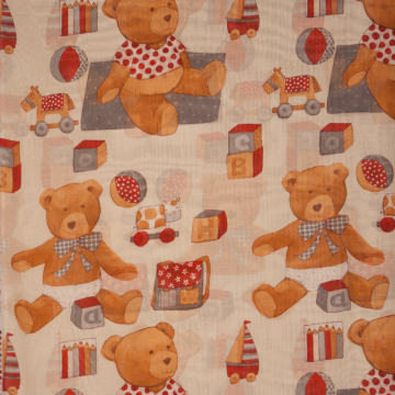 "martin" creme voile met teddyberen bedrukt