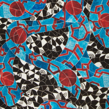 zwart wit turquoise rood abstract bedrukt zijde  