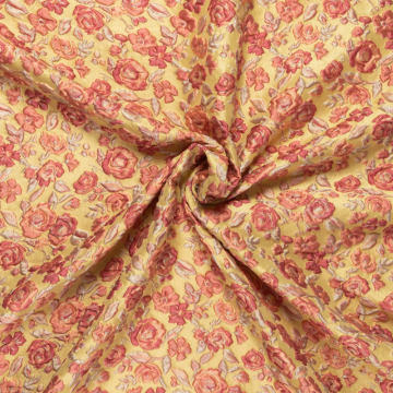 geel pastel met koraal zalm bloem dessin jacquard italiaans import