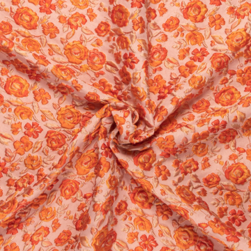 roze pastel met koraal oranje bloem dessin jacquard italiaans import