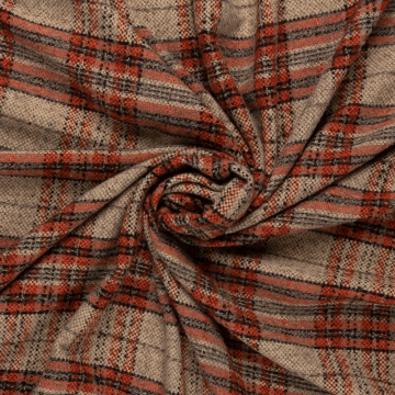 wintermantel ruit beige rood en zwart