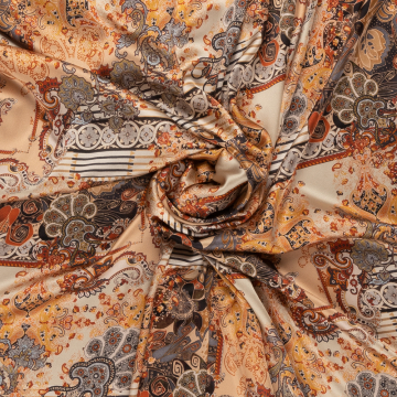 camel grijs brique fantasie dessin zijde satijn met stretch Italiaans import