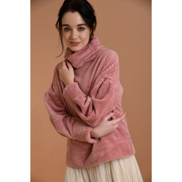 FT warm roze double-face bouclé bont