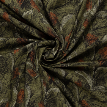 mos stretch katoen met zwart brique bladdessin italiaans import