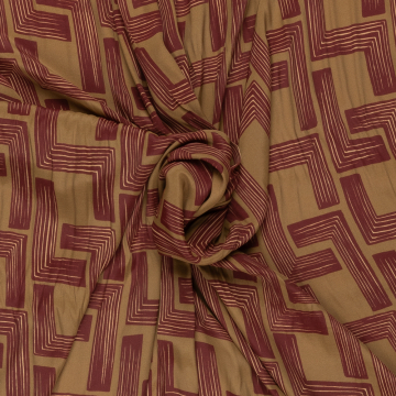 camel viscose stof abstract bedrukt Italiaans import