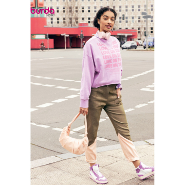 poeder roze stretch denim stof