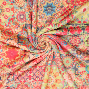 roze groen mandala patchwork mix bedrukt imitatiebont stof