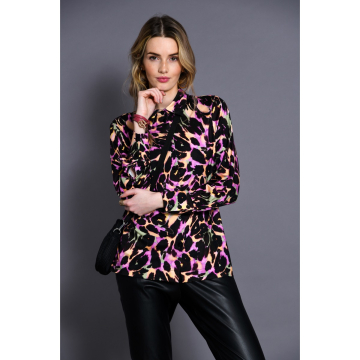 FT zwart mint roze fantasie bedrukt viscose stof stretch tricot 